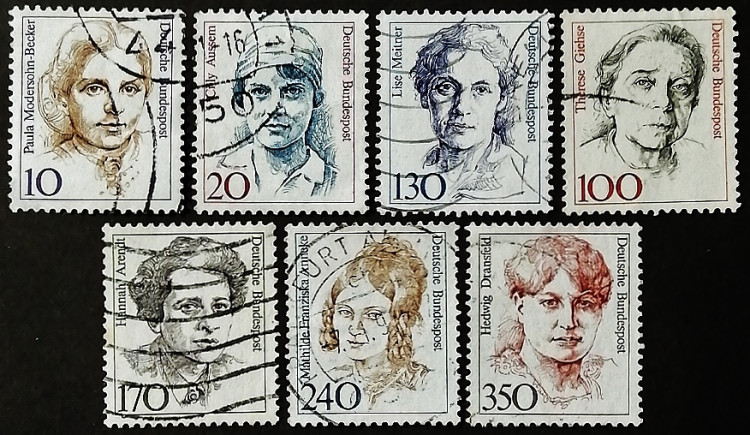 Набор почтовых марок (7 шт.). "Женщины в немецкой истории". 1988 год, ФРГ.
