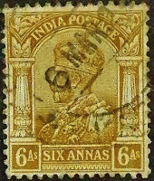 Почтовая марка (6 an.). "Король Георг V". 1911 год, Британская Индия.