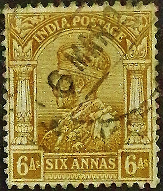 Почтовая марка (6 an.). "Король Георг V". 1911 год, Британская Индия. Почтовая марка (6 an.). "Король Георг V". 1911 год, Британская Индия.