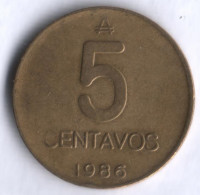 Монета 5 сентаво. 1986 год, Аргентина.