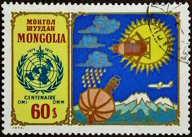 Почтовая марка. "100-летие Всемирной метеорологической организации". 1973 год, Монголия.