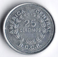 Монета 25 сентимо. 1983 год, Коста-Рика.
