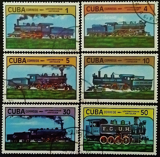 Набор почтовых марок (6 шт.). "Локомотивы". 1984 год, Куба.
