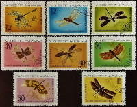 Набор почтовых марок (8 шт.). "Стрекозы". 1977 год, Вьетнам.