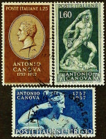 Набор почтовых марок (3 шт.). "200 лет со дня рождения Антонио Канова". 1957 год, Италия.