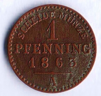 Монета 1 пфенниг. 1863(А) год, Пруссия.