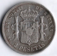 Монета 2 песеты. 1882(82) год, Испания.