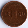 Монета 1 рейхспфенниг. 1930 год (F), Веймарская республика.