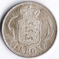 Монета 1 крона. 1916 год, Дания. VBP;AH.