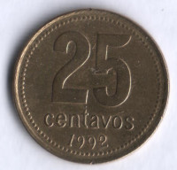 Монета 25 сентаво. 1992 год, Аргентина.
