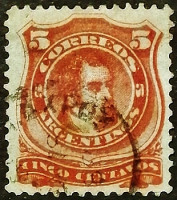 Почтовая марка (5 c.). "Бернардино Ривадавия". 1888 год, Аргентина.
