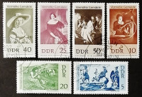 Набор почтовых марок (6 шт.). "Картины, пропавшие из национальных галерей Германии". 1967 год, ГДР.