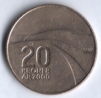 Монета 20 крон. 2000 год, Норвегия. Миллениум.