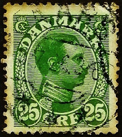 Почтовая марка (25 ö.). "Король Кристиан X". 1925 год, Дания.
