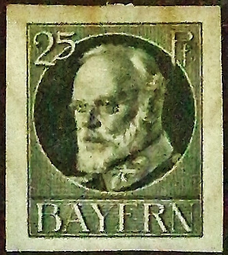 Марка почтовая (25 pf.). "Король Людвиг III". 1920 год, Бавария.