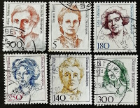 Набор почтовых марок (6 шт.). "Женщины в немецкой истории". 1989 год, ФРГ.