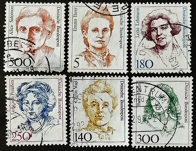 Набор почтовых марок (6 шт.). "Женщины в немецкой истории". 1989 год, ФРГ.