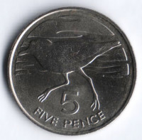 Монета 5 пенсов. 1991 год, Остров Святой Елены.