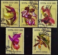 Набор почтовых марок (5 шт.). "Орхидеи". 1991 год, СССР.