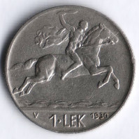 Монета 1 лек. 1930 год, Албания.