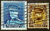 Набор почтовых марок (2 шт.). "Король Альберт I (в фуражке)". 1931-1932 годы, Бельгия.