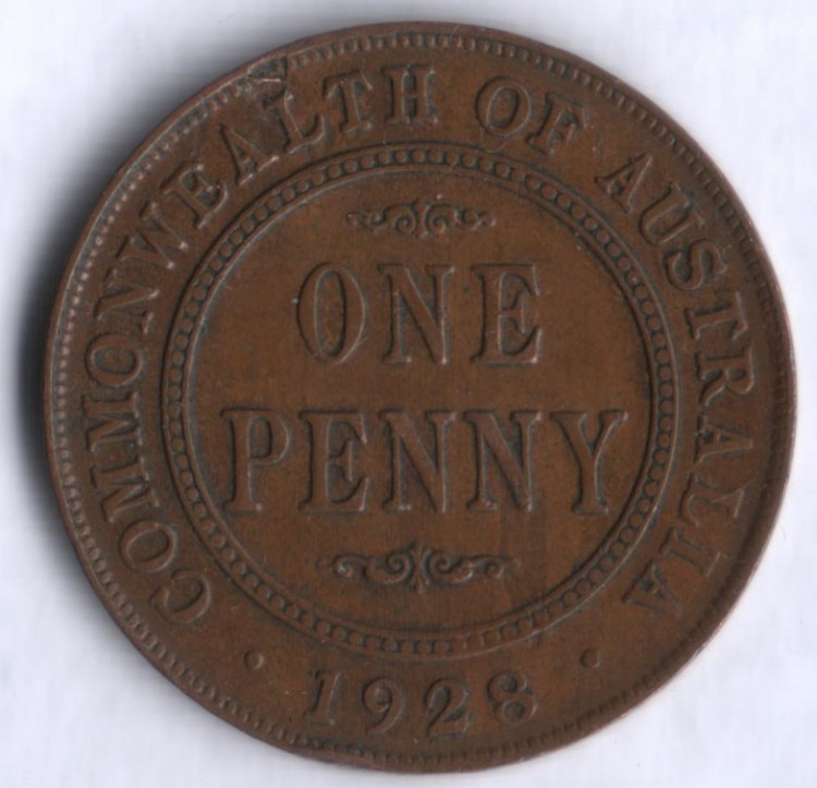 Монета 1 пенни. 1928 год, Австралия.