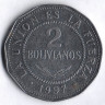 Монета 2 боливиано. 1997 год, Боливия.