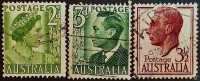 Набор почтовых марок (3 шт.). "Король Георг VI и королева Елизавета". 1951 год, Австралия.