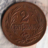Монета 2 сентесимо. 1944 год, Уругвай.
