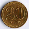 Монета 20 песо. 2004 год, Колумбия.