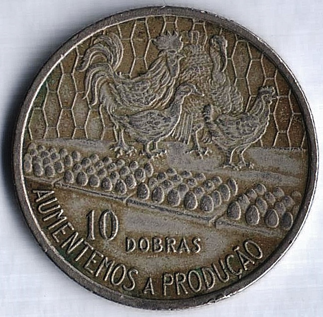 Монета 10 добр. 1977 год, Сан-Томе и Принсипи.