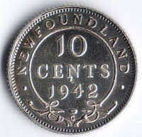 Монета 10 центов. 1942(C) год, Ньюфаундленд.