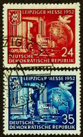 Набор почтовых марок (2 шт.). "Лейпцигская осенняя ярмарка". 1952 год, ГДР.