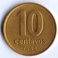 Монета 10 сентаво. 1994 год, Аргентина.