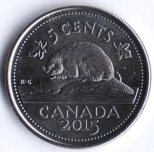 Монета 5 центов. 2015 год, Канада.