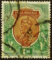 Почтовая марка (1 r.). "Король Георг V". 1911 год, Британская Индия.
