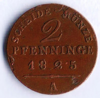 Монета 2 пфеннига. 1825(А) год, Пруссия.