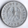 Монета 50 рейхспфеннигов. 1935 год (D), Третий Рейх.