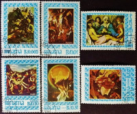 Набор почтовых марок (6 шт.). "Религиозные картины". 1967 год, Панама.