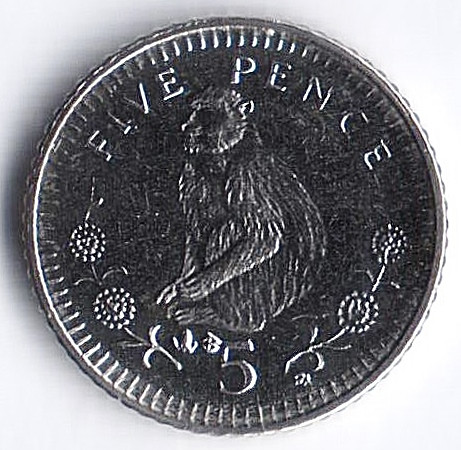 Монета 5 пенсов. 2003(AB) год, Гибралтар.