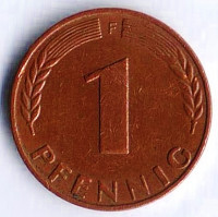 Монета 1 пфенниг. 1950(F) год, ФРГ.