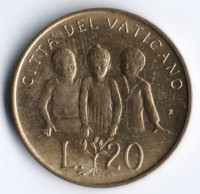 Монета 20 лир. 1992 год, Ватикан.