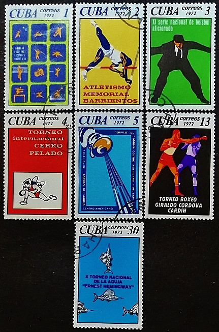 Набор почтовых марок (7 шт.). "Спортивные события 1972 года - Плакаты". 1972 год, Куба.