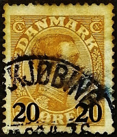 Почтовая марка (20 ö.). "Король Кристиан X". 1926 год, Дания.