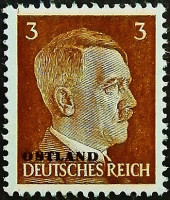 Марка почтовая (3 rpf.). "Адольф Гитлер «OSTLAND»". 1941 год, СССР (Германская оккупация в ВОВ).