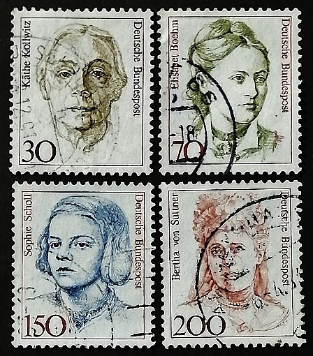 Набор почтовых марок (4 шт.). "Женщины в немецкой истории". 1991 год, ФРГ.