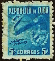 Почтовая марка (5 c.). "Табачная промышленность". 1950 год, Куба.