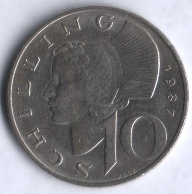 Монета 10 шиллингов. 1987 год, Австрия.