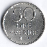 Монета 50 эре. 1967(U) год, Швеция.