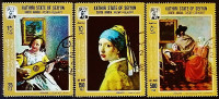 Набор марок (3 шт.) с блоком. "Картины Яна Вермеера". 1967 год, Сайвун.